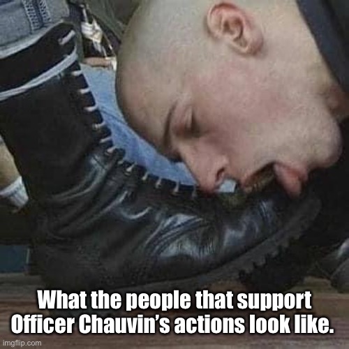 Authority must be kept in check or fascism takes over. | What the people that support Officer Chauvin’s actions look like. | image tagged in boot licker,memes | made w/ Imgflip meme maker