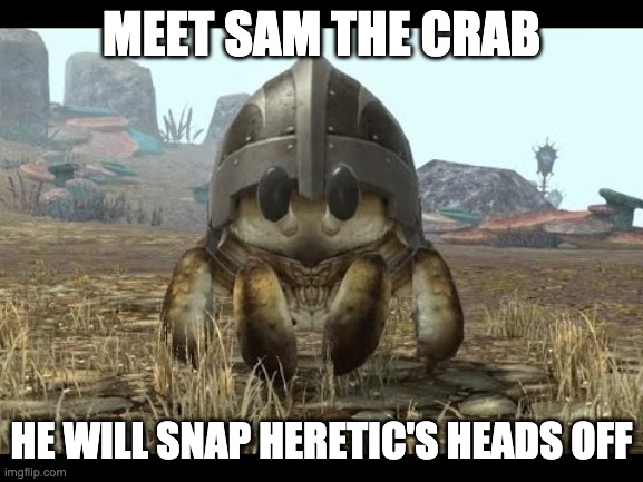 MEET SAM THE CRAB HE WILL SNAP HERETIC'S HEADS OFF | made w/ Imgflip meme maker