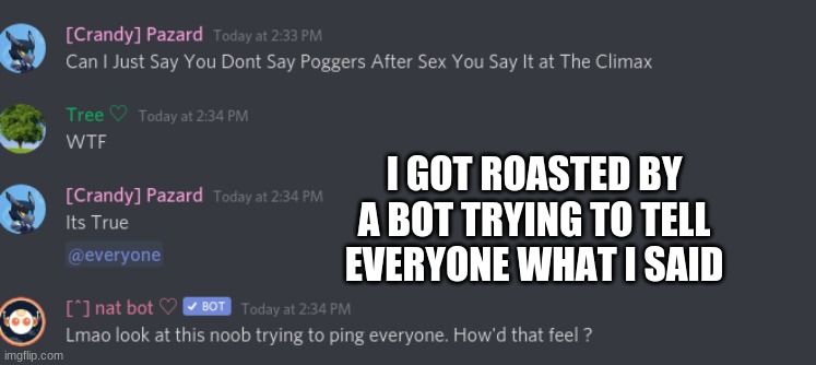 I GOT ROASTED BY A BOT TRYING TO TELL EVERYONE WHAT I SAID | made w/ Imgflip meme maker