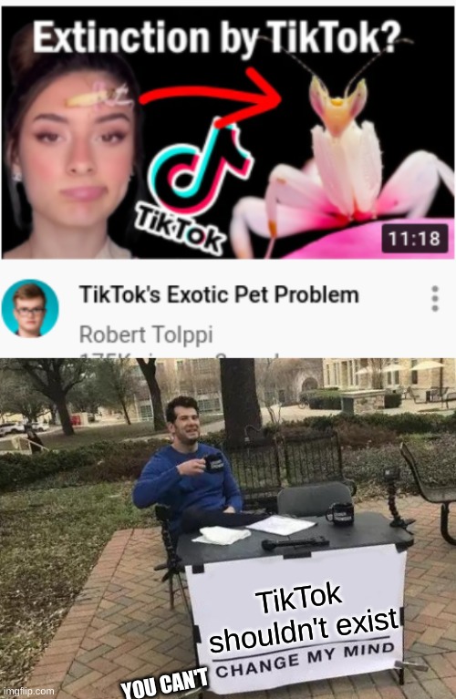 Why does that app exist | TikTok shouldn't exist; YOU CAN'T | image tagged in memes,change my mind | made w/ Imgflip meme maker