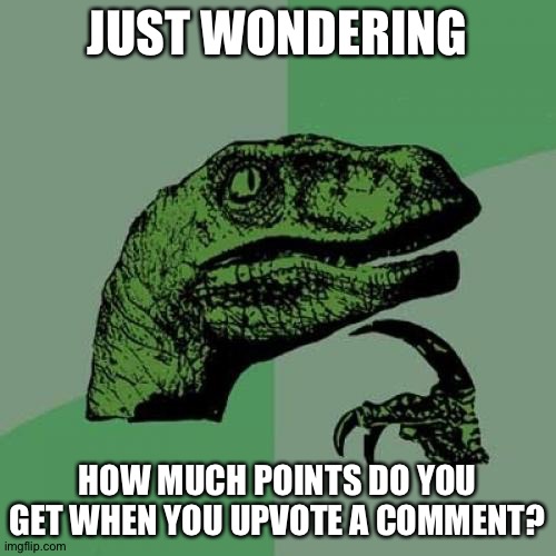 Look at comments | JUST WONDERING; HOW MUCH POINTS DO YOU GET WHEN YOU UPVOTE A COMMENT? | image tagged in memes,philosoraptor | made w/ Imgflip meme maker