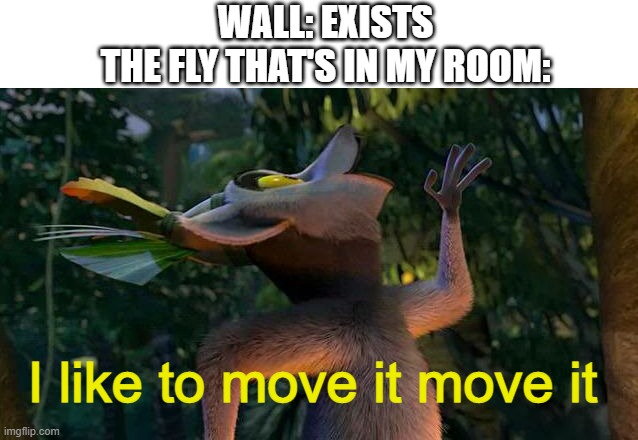 i like to move it move it | WALL: EXISTS
THE FLY THAT'S IN MY ROOM:; I like to move it move it | image tagged in i like to move it move it | made w/ Imgflip meme maker