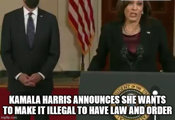 Biden/Harris against law and order | KAMALA HARRIS ANNOUNCES SHE WANTS TO MAKE IT ILLEGAL TO HAVE LAW AND ORDER | image tagged in joe biden,kamala harris,law and order,anarchy | made w/ Imgflip meme maker