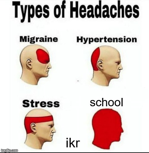 Types of Headaches meme | school; ikr | image tagged in types of headaches meme | made w/ Imgflip meme maker