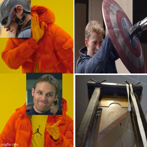 I don't think you're using that shield right, John. | image tagged in memes,drake hotline bling,mcu,captain america,shield | made w/ Imgflip meme maker