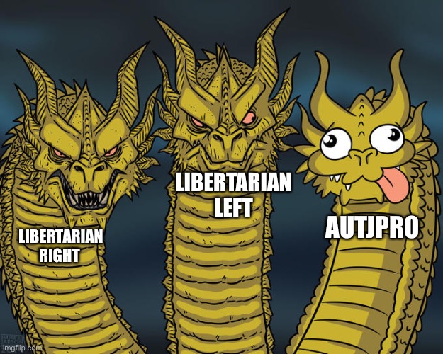 Three-headed Dragon | LIBERTARIAN LEFT; AUTHORITARIAN; LIBERTARIAN RIGHT | image tagged in three-headed dragon | made w/ Imgflip meme maker