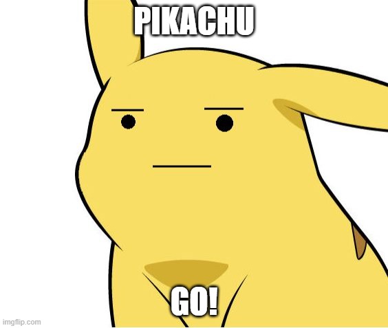 Pikachu Is Not Amused | PIKACHU GO! | image tagged in pikachu is not amused | made w/ Imgflip meme maker