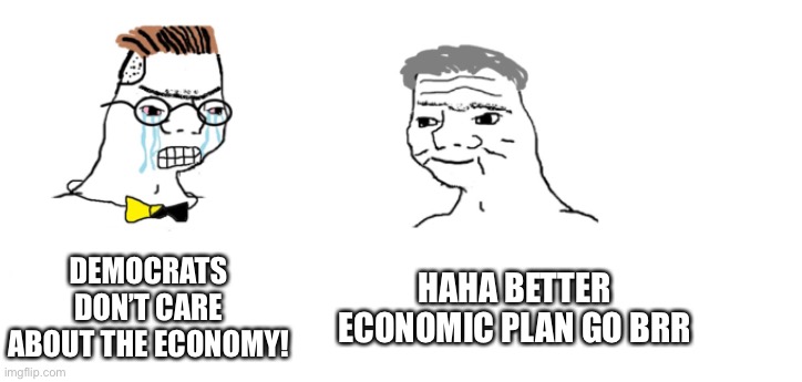 nooo haha go brrr | DEMOCRATS DON’T CARE ABOUT THE ECONOMY! HAHA BETTER ECONOMIC PLAN GO BRR | image tagged in nooo haha go brrr | made w/ Imgflip meme maker