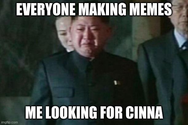 Kim Jong Un Sad Meme | EVERYONE MAKING MEMES; ME LOOKING FOR CINNA | image tagged in memes,kim jong un sad | made w/ Imgflip meme maker
