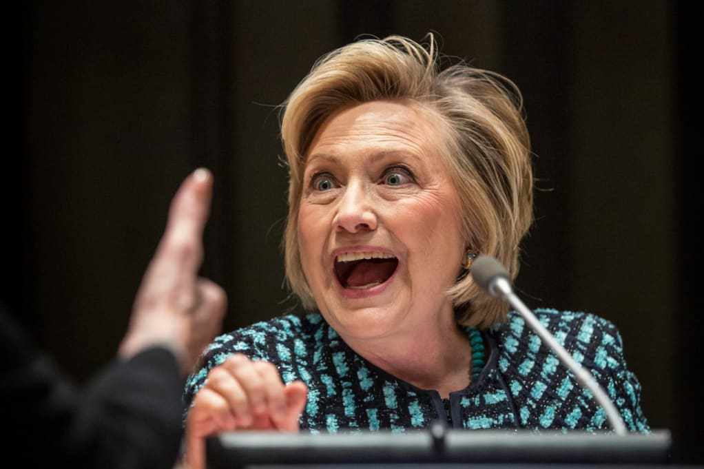Hillary Clinton cackling mouth open Blank Meme Template