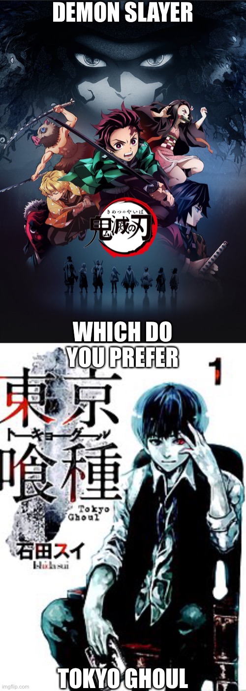 DEMON SLAYER; WHICH DO YOU PREFER; TOKYO GHOUL | made w/ Imgflip meme maker