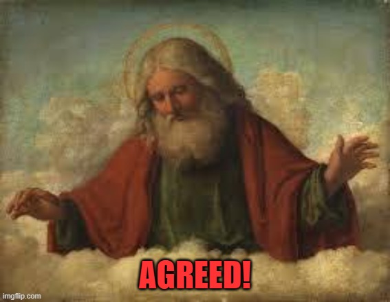god | AGREED! | image tagged in god | made w/ Imgflip meme maker