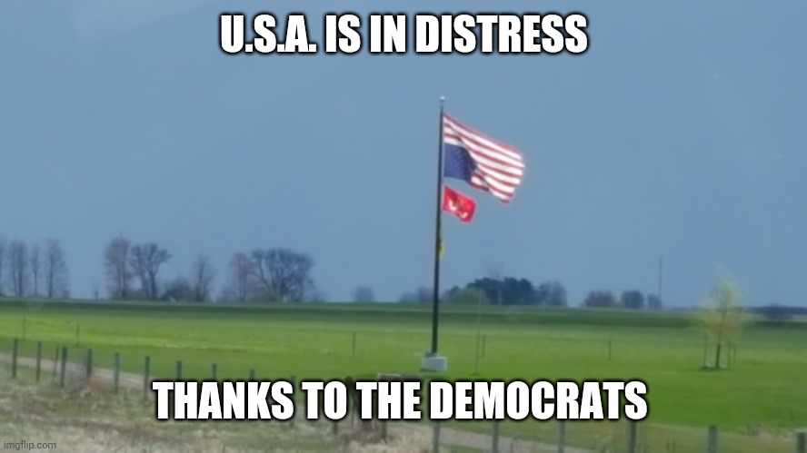 USA in distress | U.S.A. IS IN DISTRESS; THANKS TO THE DEMOCRATS | image tagged in american flag | made w/ Imgflip meme maker