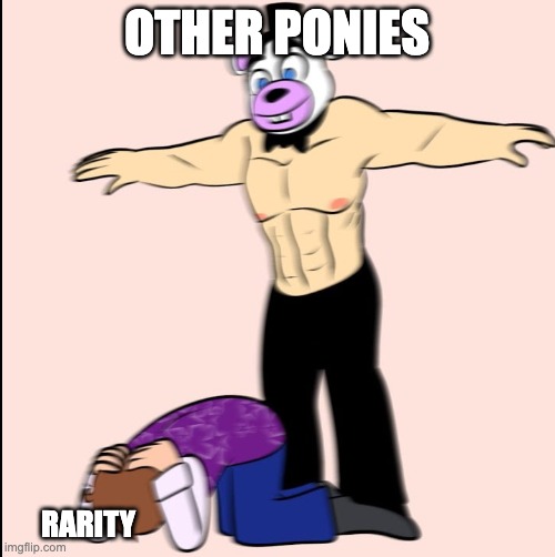 Buff Helpy T-Posing on Dawko | OTHER PONIES RARITY | image tagged in buff helpy t-posing on dawko | made w/ Imgflip meme maker