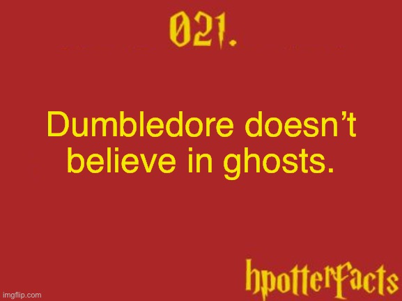 Harry Potter Fact 021 | Dumbledore doesn’t believe in ghosts. | image tagged in harry potter,fake potterfacts,dumbledore,ghost | made w/ Imgflip meme maker