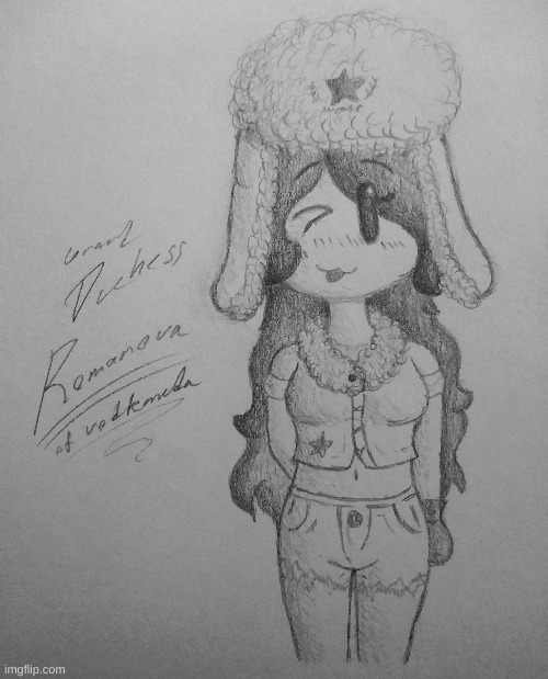 Oki, I drew my oc Alexei's younger sister Romanova. :3 (Mod note: SHE'S SO CUTE!!!) | image tagged in princevince64,romanova,cute | made w/ Imgflip meme maker