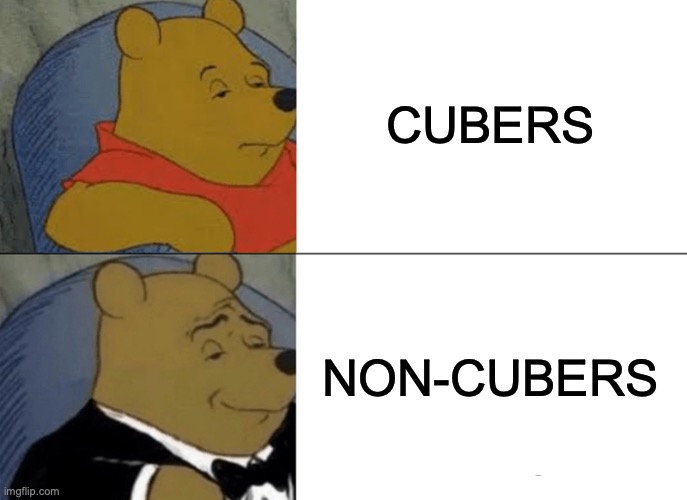 CUBERS NON-CUBERS | image tagged in memes,tuxedo winnie the pooh | made w/ Imgflip meme maker