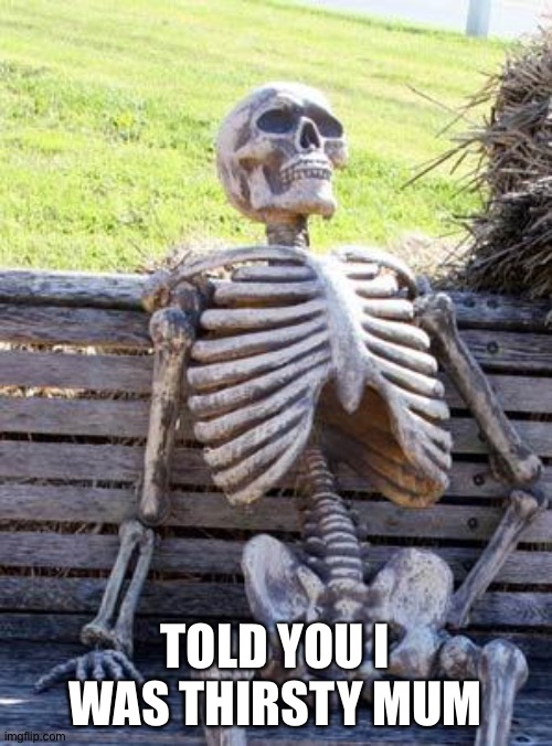Mum can I have drink I'm thirsty | TOLD YOU I WAS THIRSTY MUM | image tagged in memes,waiting skeleton | made w/ Imgflip meme maker