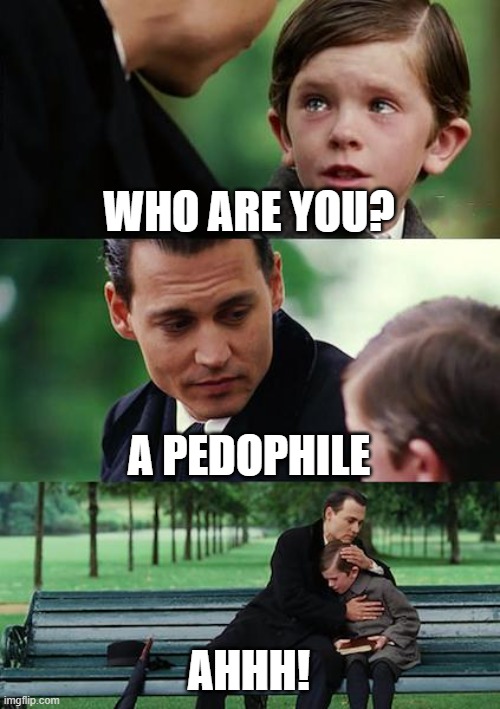 Finding Neverland Meme | WHO ARE YOU? A PEDOPHILE; AHHH! | image tagged in memes,finding neverland | made w/ Imgflip meme maker