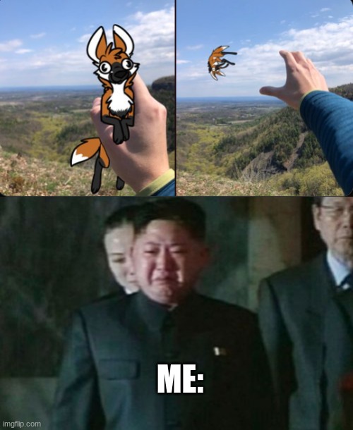 poor foxxo | ME: | image tagged in memes,kim jong un sad,furry | made w/ Imgflip meme maker