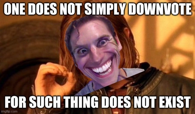 no such thing | ONE DOES NOT SIMPLY DOWNVOTE; FOR SUCH THING DOES NOT EXIST | image tagged in memes,one does not simply | made w/ Imgflip meme maker