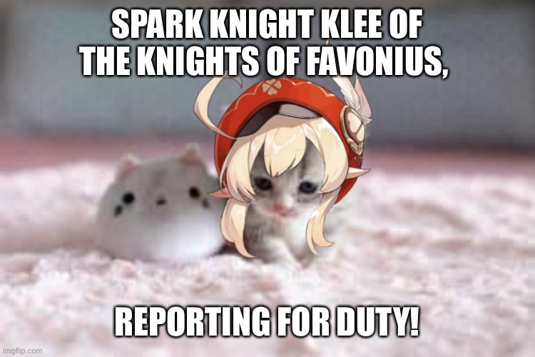 Genshin Impact Klee :3 | SPARK KNIGHT KLEE OF THE KNIGHTS OF FAVONIUS, REPORTING FOR DUTY! | image tagged in genshin impact,gaming,rpg,fantasy | made w/ Imgflip meme maker