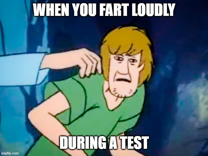 Shaggy meme | WHEN YOU FART LOUDLY; DURING A TEST | image tagged in shaggy meme | made w/ Imgflip meme maker