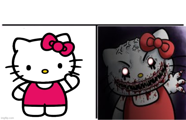 Hello Kitty Cute To Creepy Blank Meme Template