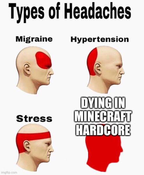 Dying in hardcore | DYING IN MINECRAFT HARDCORE | image tagged in headaches | made w/ Imgflip meme maker