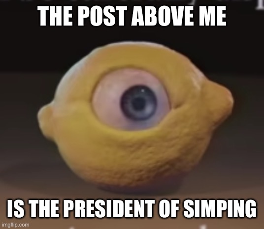 Shocked Omega Mart Lemon | THE POST ABOVE ME; IS THE PRESIDENT OF SIMPING | image tagged in shocked omega mart lemon | made w/ Imgflip meme maker