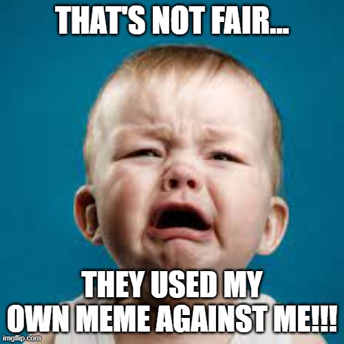 They used my own meme against me!!! | THAT'S NOT FAIR... THEY USED MY OWN MEME AGAINST ME!!! | image tagged in whiners,cry babies,tools | made w/ Imgflip meme maker