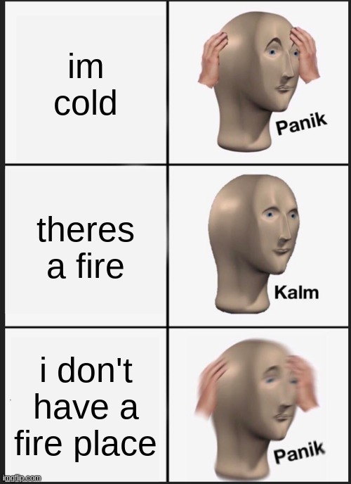 Panik Kalm Panik | im cold; theres a fire; i don't have a fire place | image tagged in memes,panik kalm panik | made w/ Imgflip meme maker