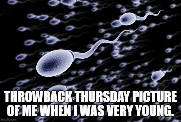 Throwback Thursday | THROWBACK THURSDAY PICTURE OF ME WHEN I WAS VERY YOUNG. | image tagged in sperm swimming | made w/ Imgflip meme maker