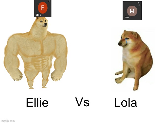 Buff Doge vs. Cheems Meme |  Ellie; Lola; Vs | image tagged in memes,buff doge vs cheems | made w/ Imgflip meme maker