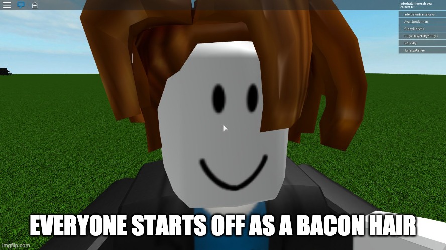 Roblox bacon hair | EVERYONE STARTS OFF AS A BACON HAIR | image tagged in roblox bacon hair | made w/ Imgflip meme maker