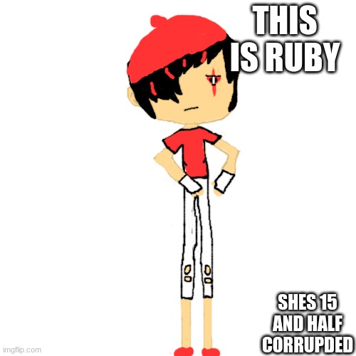tried to draw gacha(clothes inspired by gacha club insporiaon #7 | THIS IS RUBY; SHES 15 AND HALF CORRUPDED | image tagged in memes,blank transparent square | made w/ Imgflip meme maker