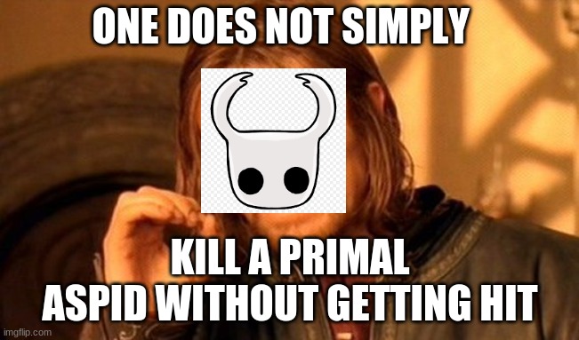 Every. Single. Time. | ONE DOES NOT SIMPLY; KILL A PRIMAL ASPID WITHOUT GETTING HIT | image tagged in memes,one does not simply,hollow knight | made w/ Imgflip meme maker