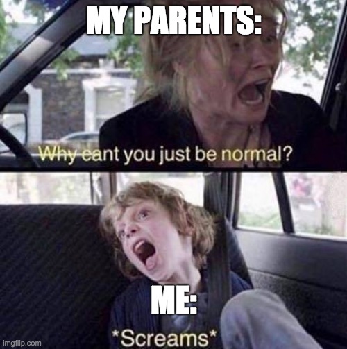 Well, He's Not Wrong... | MY PARENTS:; ME: | image tagged in why can't you just be normal | made w/ Imgflip meme maker