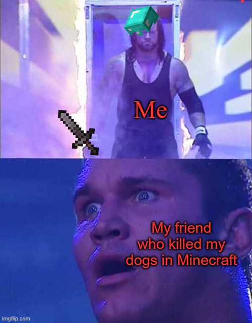 You know, I'm something of an editor myself | Me; My friend who killed my dogs in Minecraft | image tagged in randy orton undertaker | made w/ Imgflip meme maker