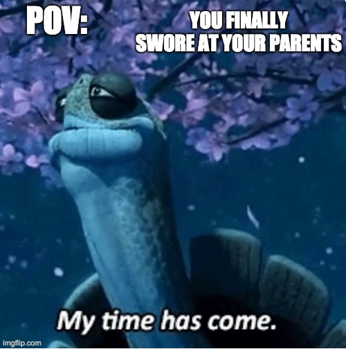 Well, He's Not Wrong... | YOU FINALLY SWORE AT YOUR PARENTS; POV: | image tagged in my time has come | made w/ Imgflip meme maker