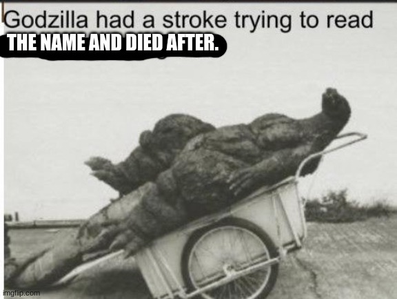 Godzilla | THE NAME AND DIED AFTER. | image tagged in godzilla | made w/ Imgflip meme maker