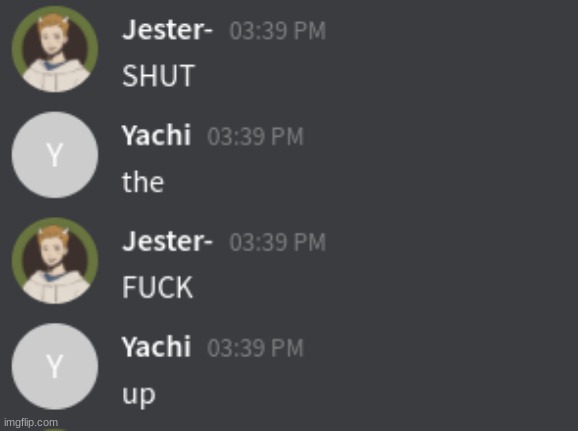 hehe | image tagged in jester and yachi stfu | made w/ Imgflip meme maker