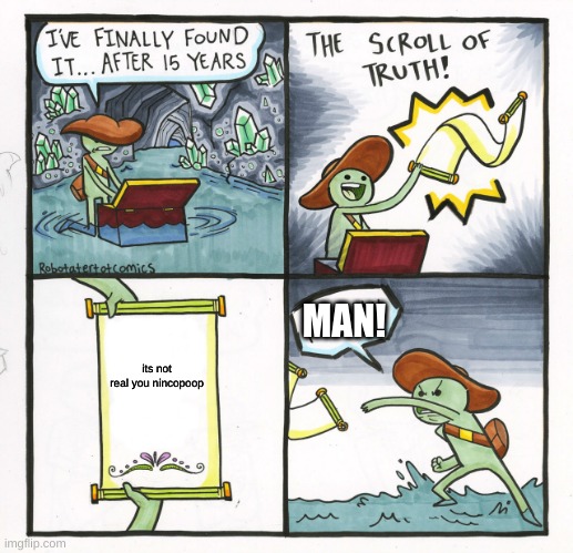 The Scroll Of Truth Meme | MAN! its not real you nincopoop | image tagged in memes,the scroll of truth | made w/ Imgflip meme maker