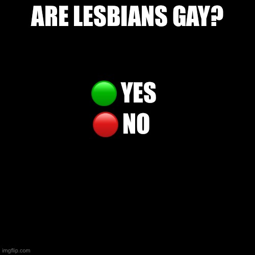 Answer in the comments. Also I'm not using gay as an insult. | ARE LESBIANS GAY? 🟢 YES; 🔴 NO | image tagged in memes,blank transparent square | made w/ Imgflip meme maker