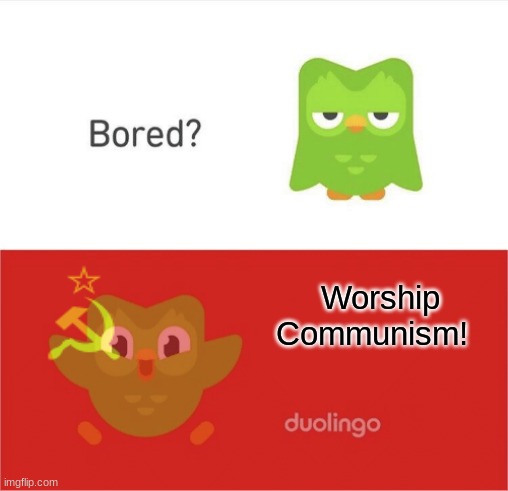 shitpost status | Worship Communism! | image tagged in duolingo | made w/ Imgflip meme maker