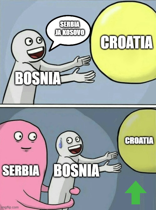 Bosnia Follows Croatia | SERBIA JA KOSOVO; CROATIA; BOSNIA; CROATIA; SERBIA; BOSNIA | image tagged in memes,running away balloon | made w/ Imgflip meme maker