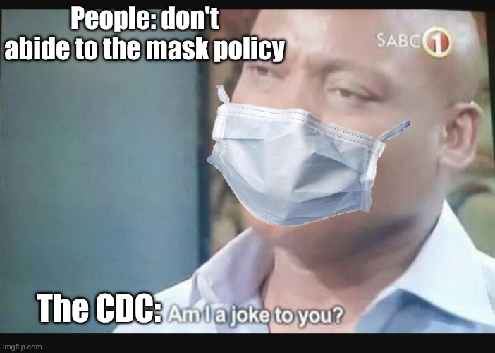 Where your fricking masks properly | People: don't abide by the mask policy; The CDC: | image tagged in am i a joke to you | made w/ Imgflip meme maker