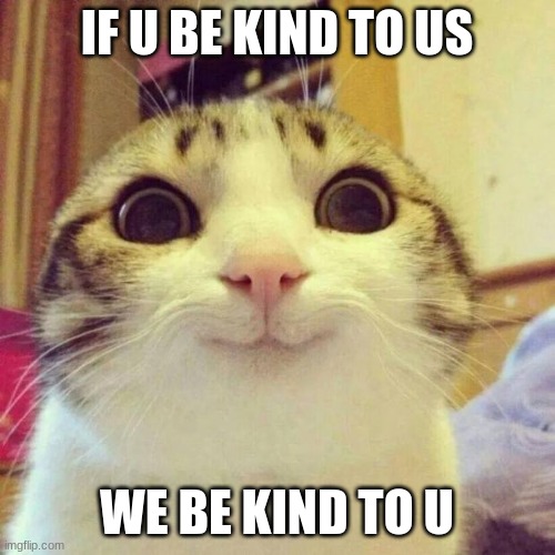 Smiling Cat Meme | IF U BE KIND TO US WE BE KIND TO U | image tagged in memes,smiling cat | made w/ Imgflip meme maker