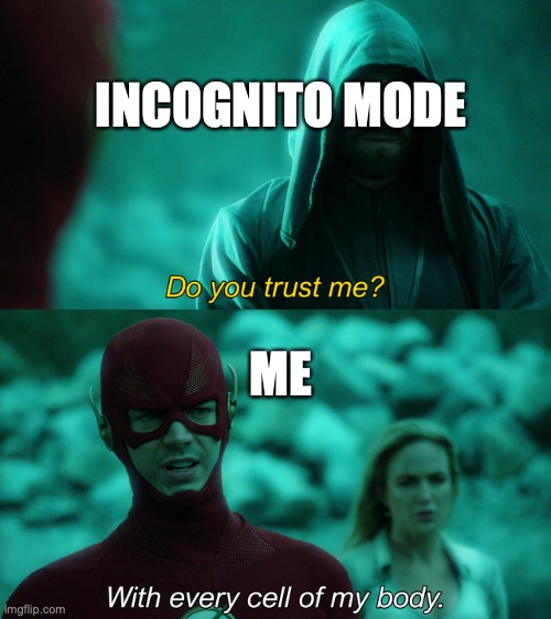 Do you trust me? | INCOGNITO MODE; ME | image tagged in do you trust me | made w/ Imgflip meme maker