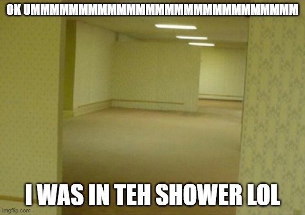 The Backrooms | OK UMMMMMMMMMMMMMMMMMMMMMMMMMMMM; I WAS IN TEH SHOWER LOL | image tagged in memes | made w/ Imgflip meme maker